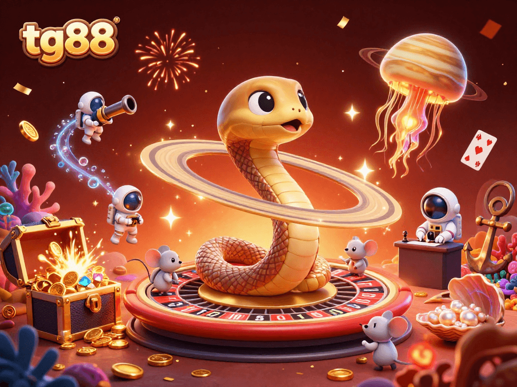 Experience high-stakes Roulette excitement while betting with tg88's immersive cosmic casino scene.