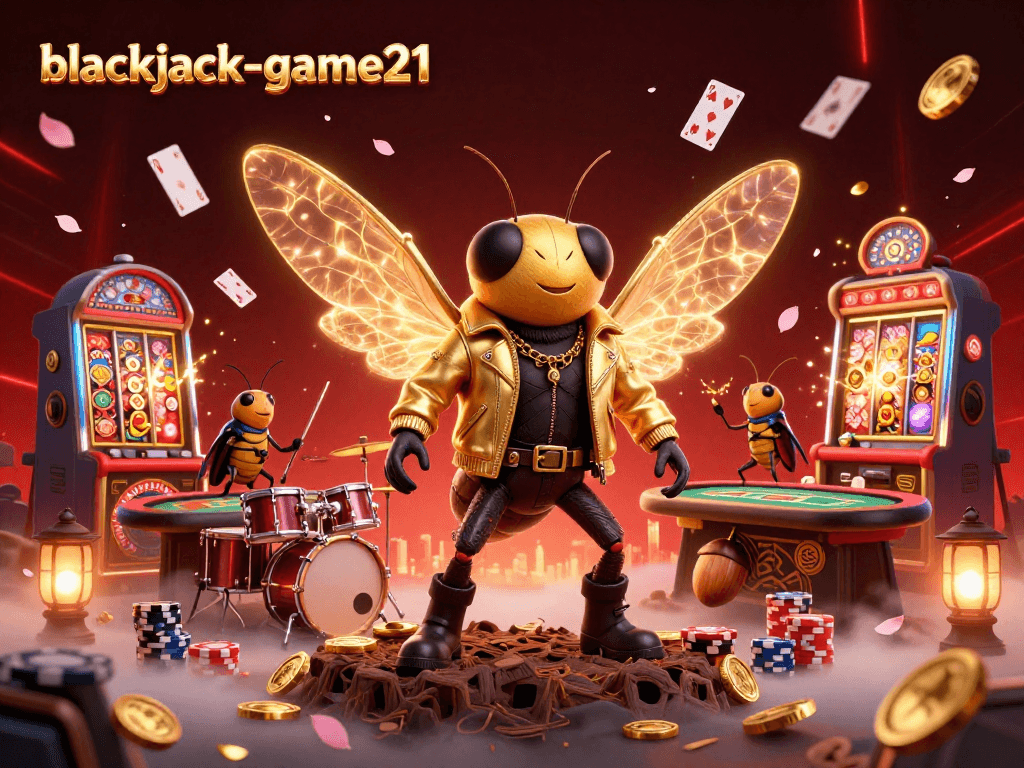 Join the excitement at blackjack-game21 with a vibrant 3D casino illustration featuring lively gambling elements and characters.