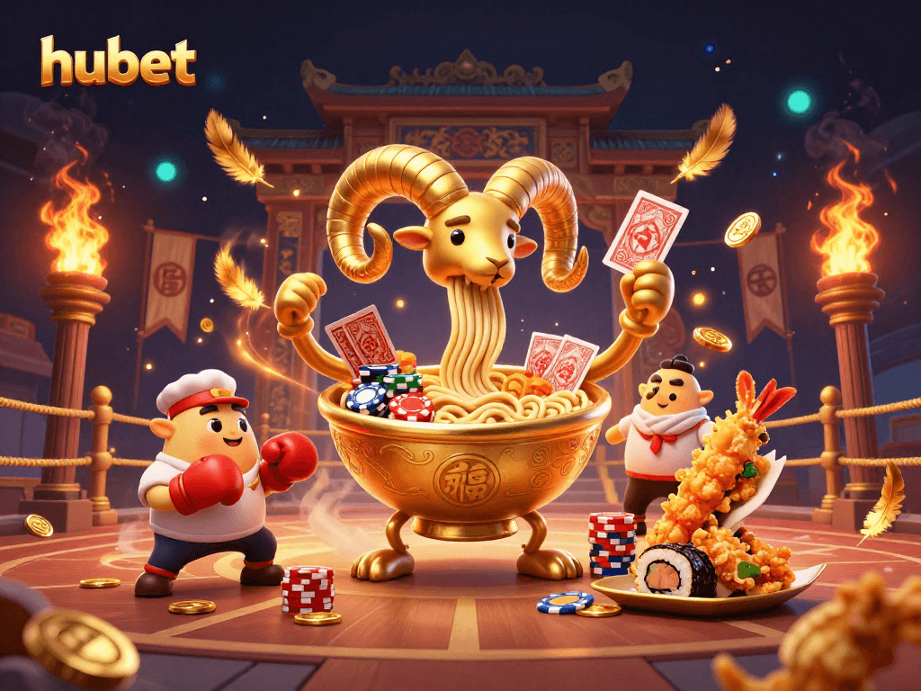 Engage in thrilling betting action with hubet at an exciting 3D casino scene featuring fun characters.