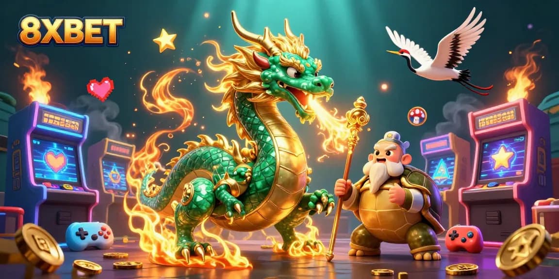 Experience thrilling gameplay at 8XBET with an immersive 3D illustration showcasing vibrant casino elements.