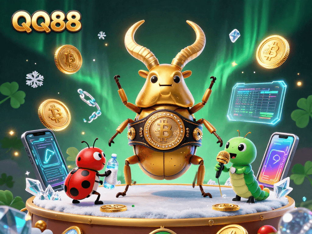 Engage with QQ88's vibrant casino atmosphere featuring cartoon characters in a dynamic betting scene