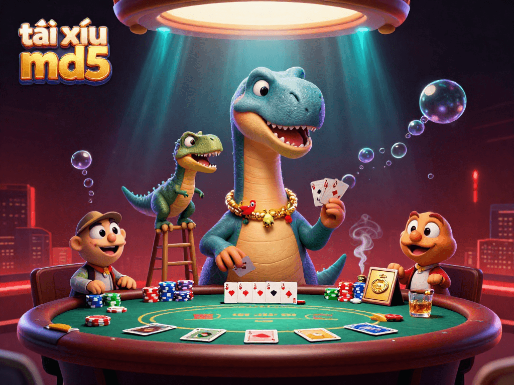 Engage in the thrilling action of tài xỉu md5 card dealing at a lively casino with vibrant gambling elements.