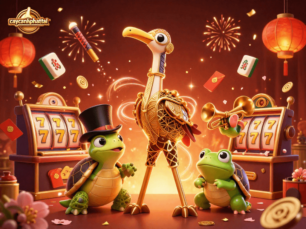 Spin the reels of caycanhphattai in this vibrant 3D casino scene featuring fruitful rewards.