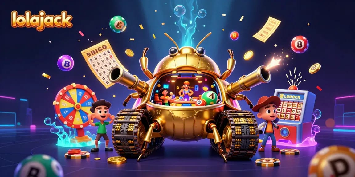 Experience the excitement of lolajack with a vibrant casino scene featuring colorful lottery elements and dynamic action.
