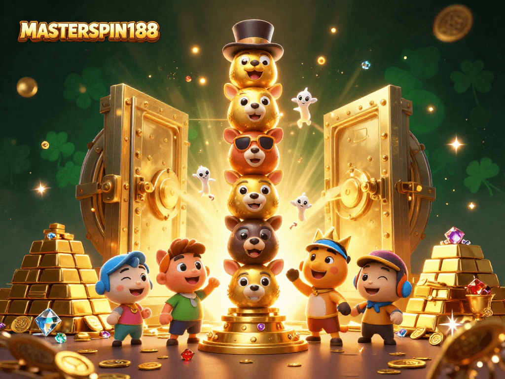 Engage with MASTERSPIN188 and discover vibrant casino treasures in this dynamic 3D illustration