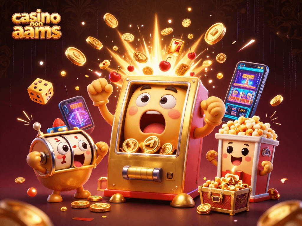 I migliori momenti nei casino non AAMS: slot machine che esultano con premi mentre festa esplode di monete e gioia.