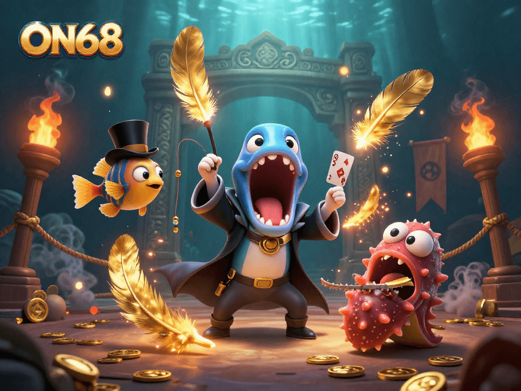 Experience exciting betting action at ON68 with vibrant casino-themed underwater illustration.