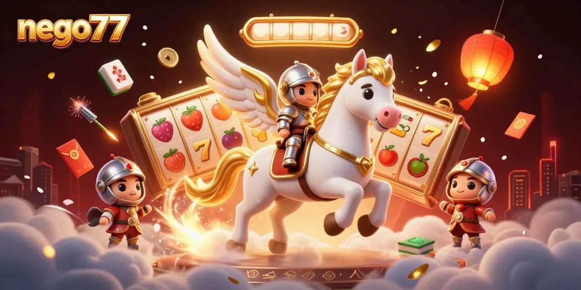 Experience exciting features at nego77's online casino with vibrant slot elements and dynamic characters.