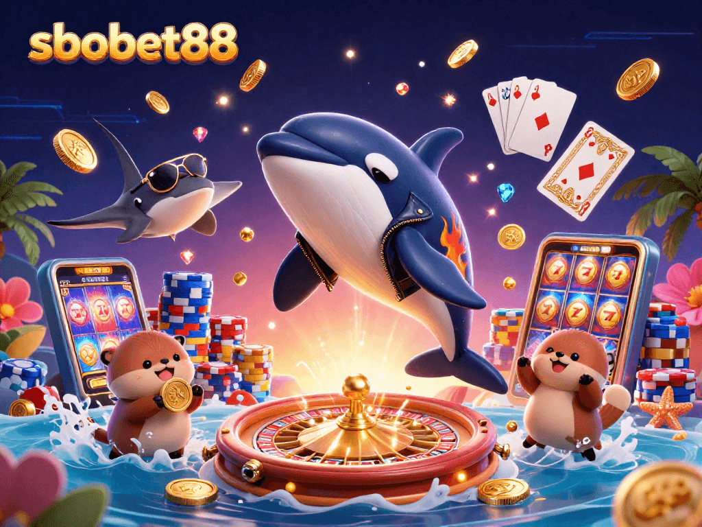 Experience sbobet88 with thrilling action, as sea creatures and coins showcase vibrant gambling excitement.