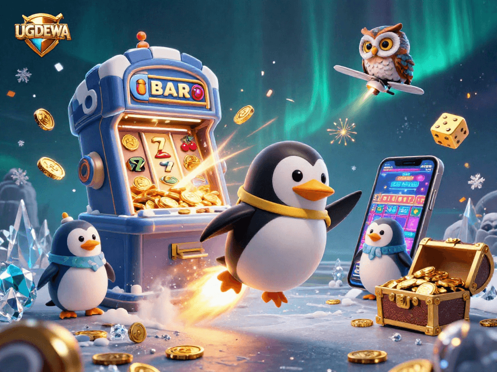 Experience the exhilarating world of UGDEWA with a vibrant, gold-filled casino adventure illustration.