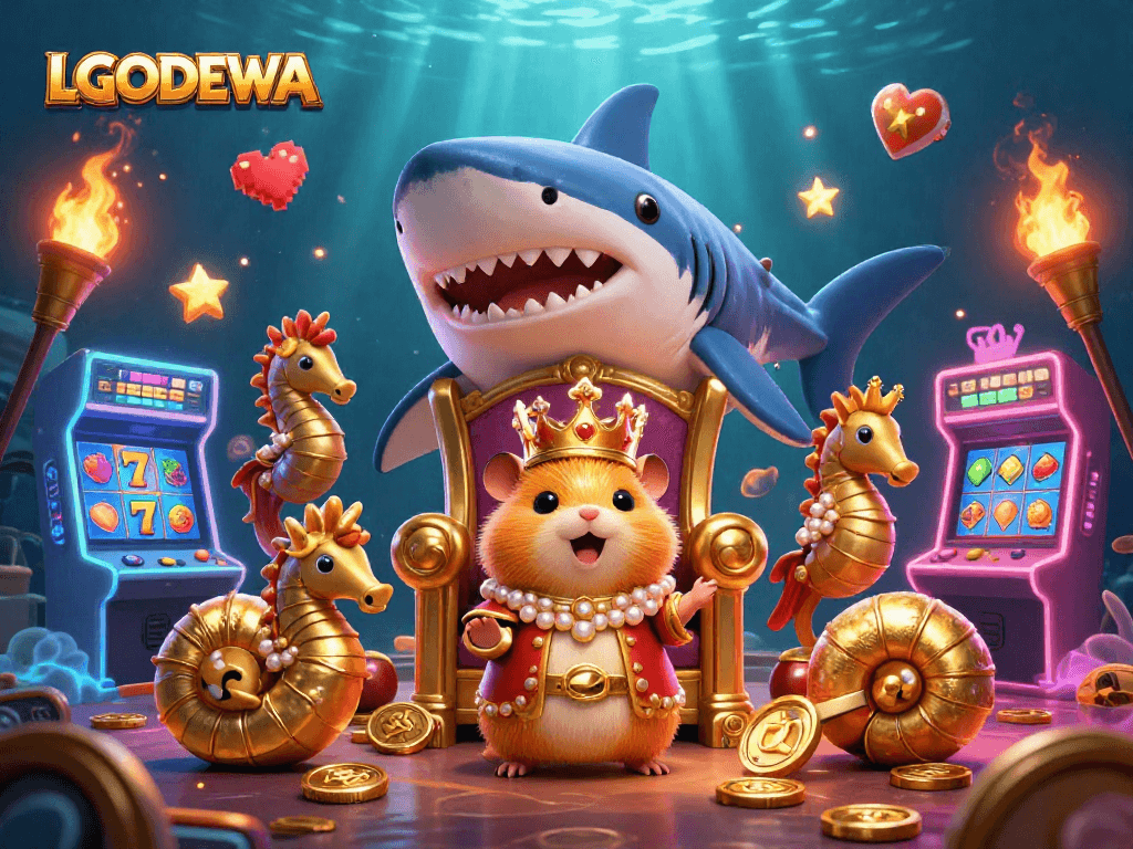 Engage with LGODEWA in this vibrant scene featuring a hamster king and exciting slot games.