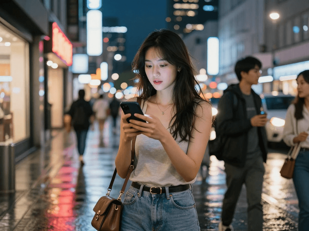 Gái gọi tại thành phố vào ban đêm với ánh đèn neon rực rỡ.