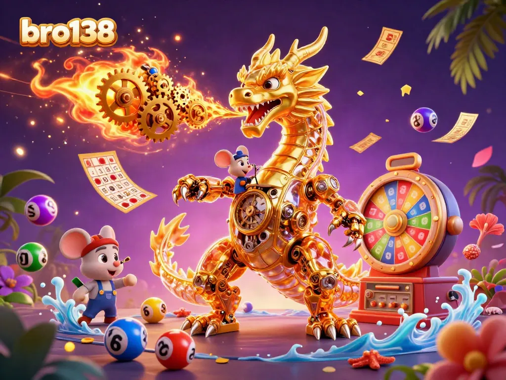 Experience thrilling gameplay at bro138 with vibrant casino elements and a captivating golden dragon.