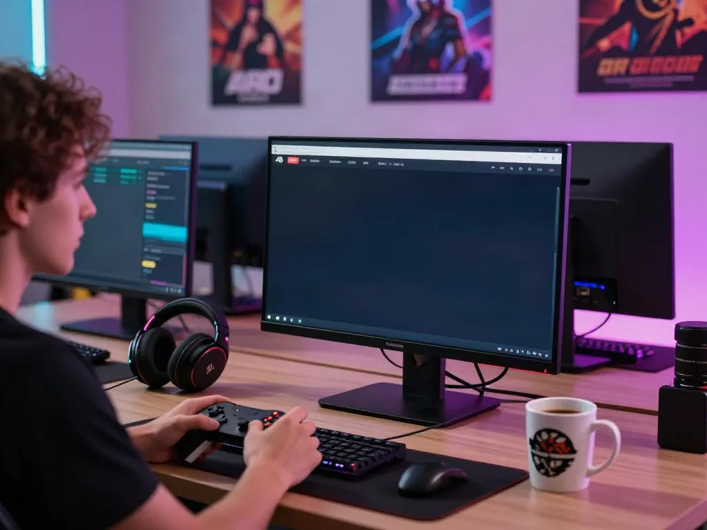 A80 homepage on a laptop with a gamer immersed in online gameplay.