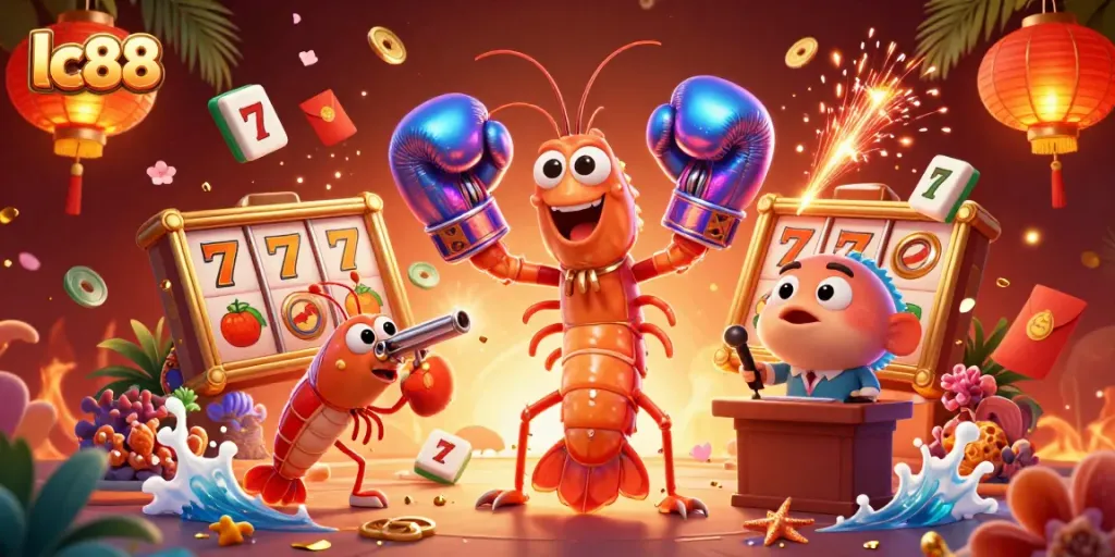 Experience thrilling gameplay with lc88 in this vibrant casino scene featuring colorful slot elements.