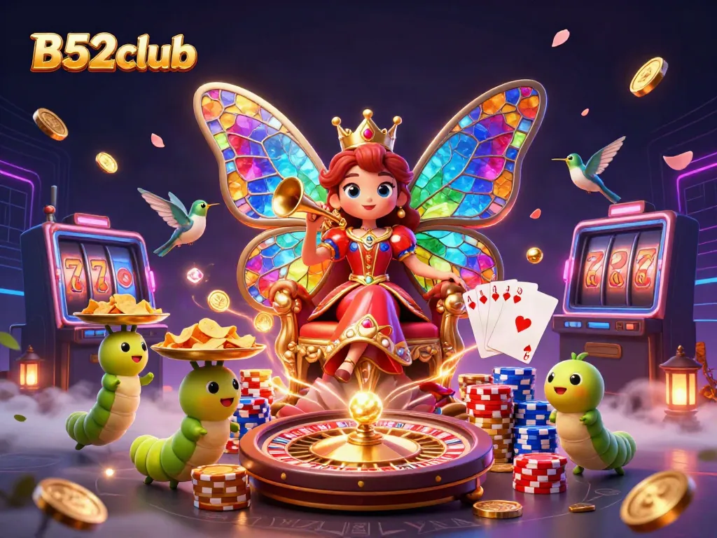Experience the excitement of B52club with vibrant characters and dynamic casino elements.