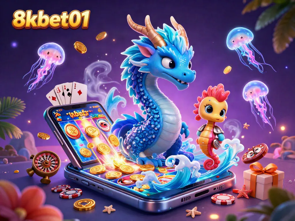 Unleash the excitement at 8xbet01 while playing colorful slot games with a vibrant illustration.