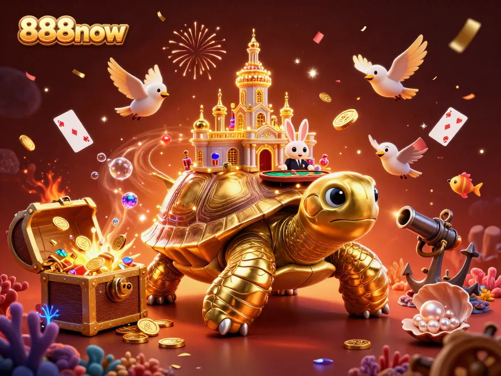 Experience the thrill of 888now with a vibrant casino-themed digital illustration featuring dynamic gaming elements.