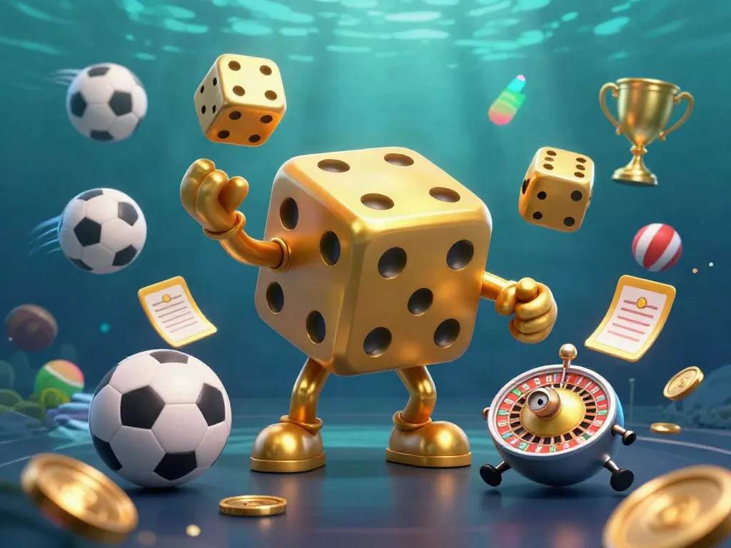 Khám phá BET88 với hình ảnh 3D của chú golem xúc xắc đồ sộ đang tung những viên xúc xắc vàng.