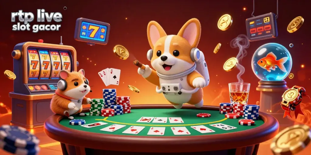 Engage with rtp live slot gacor in a vibrant space casino illustration, featuring playful characters and dynamic game elements.