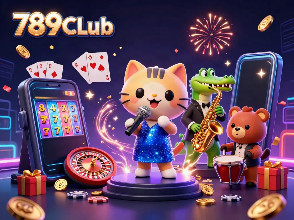 Experience the excitement of 789CLub with vibrant casino elements in a musical illustration.