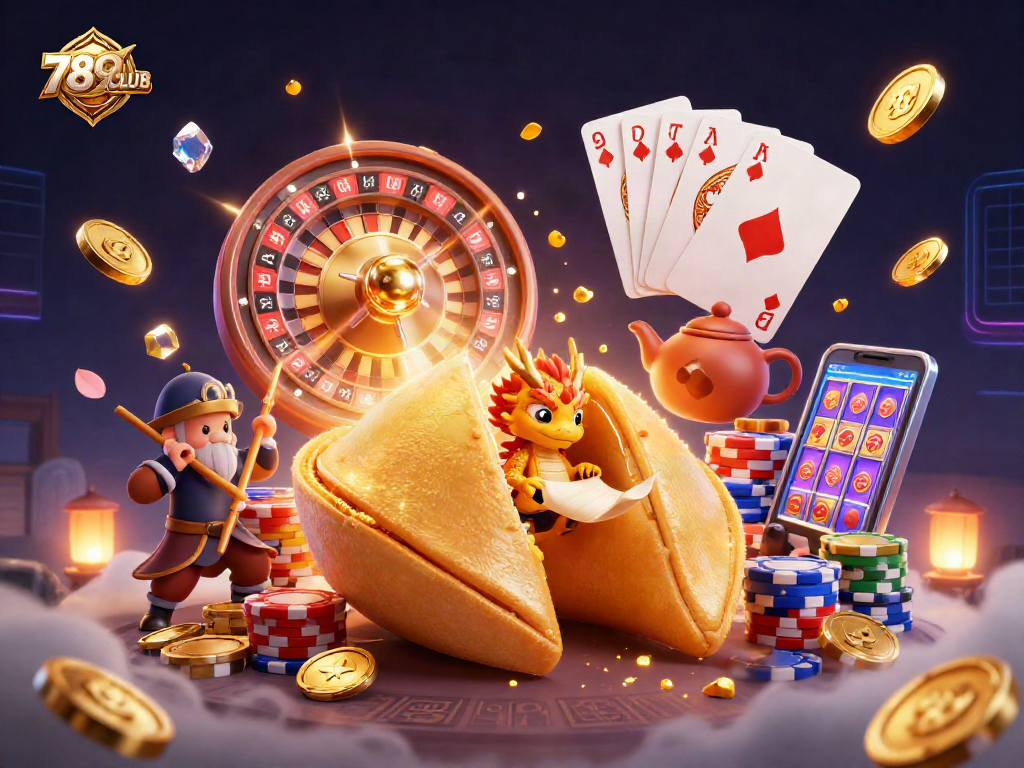 Experience thrilling wins at 789CLUB with a vibrant casino-themed illustration highlighting gaming excitement.