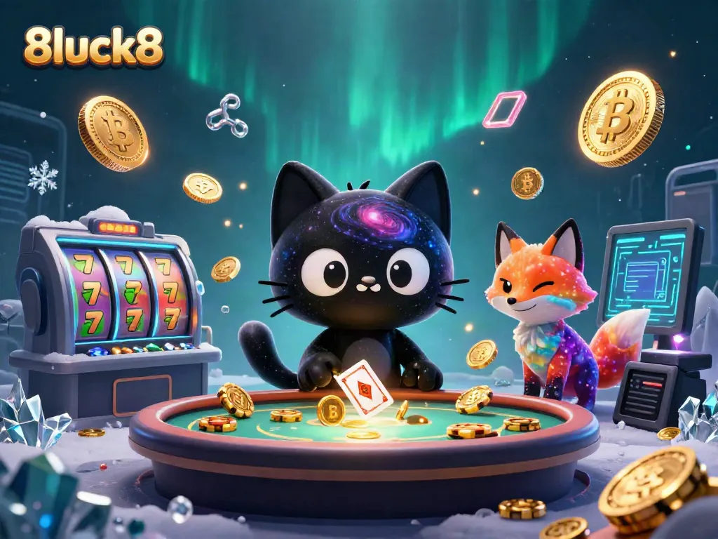 Experience the vibrant world of 8luck8 in a cosmic casino setting with a black hole cat and galactic sparks.