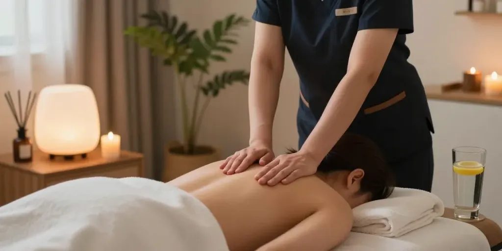 Enjoying 의정부출장안마 in a serene home massage therapy setting with calming ambiance and professional care.