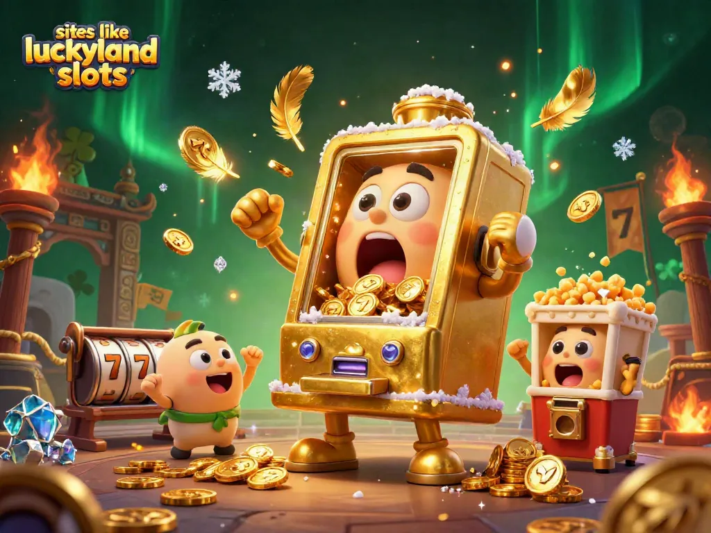 Win big at sites like luckyland slots with animated golden slot machines celebrating jackpots.