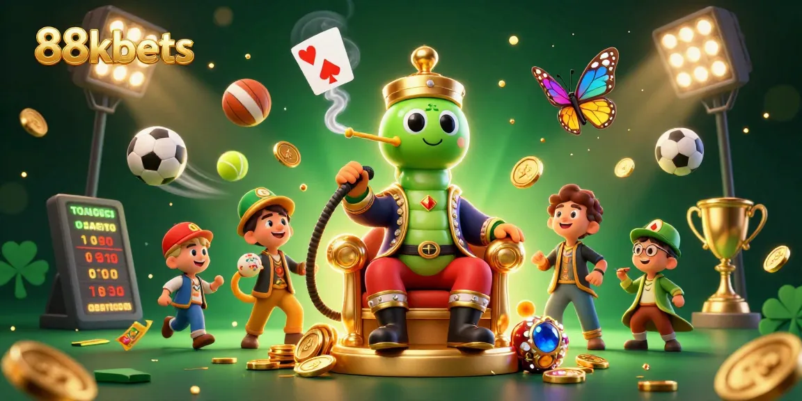 Engage with 88kbets through a vibrant 3D casino scene showcasing dynamic sports elements and gaming symbols.