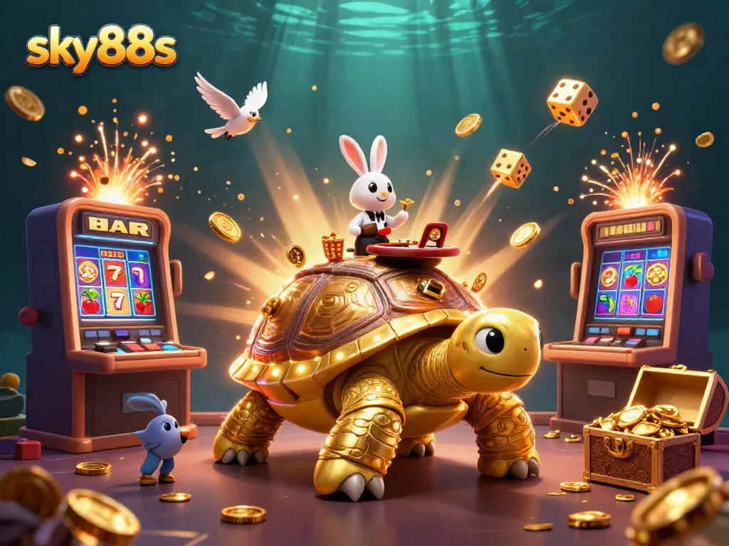 Experience exciting gameplay at sky88s with vibrant games and a unique cartoon-inspired casino scene.