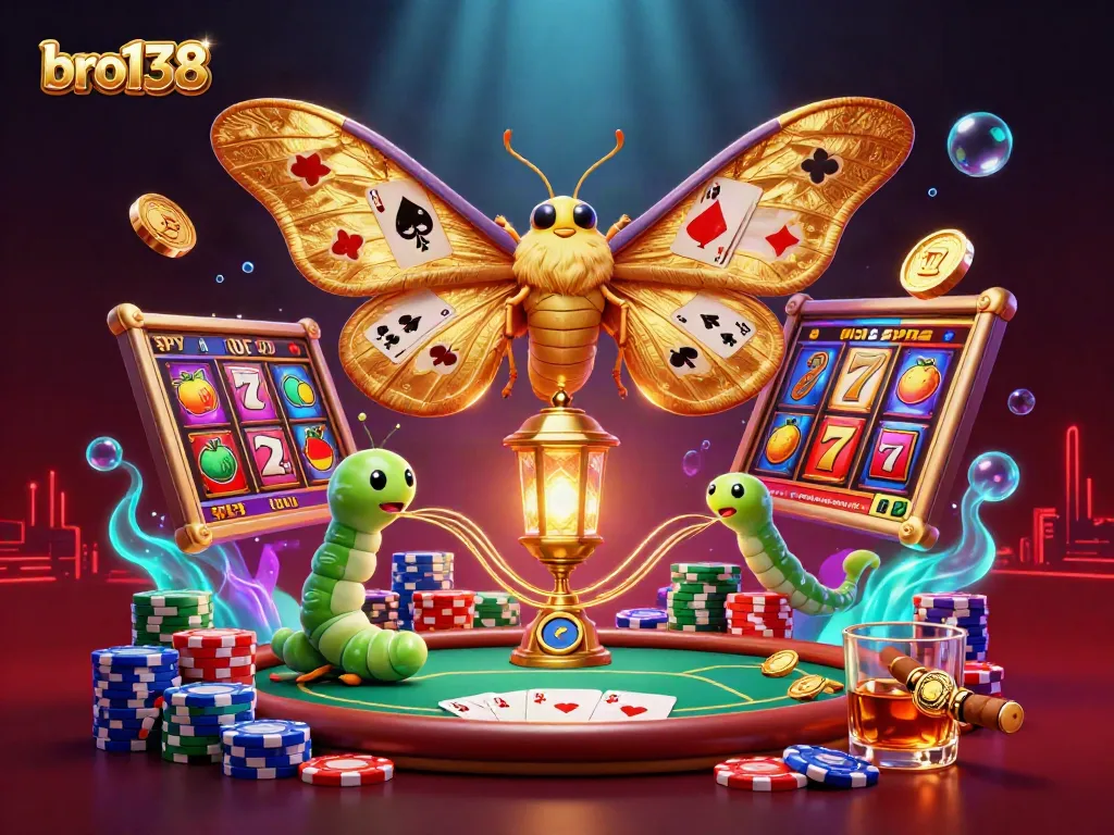 Experience thrilling wins with bro138, featuring vibrant slot scenes and rich casino elements in a dazzling display.