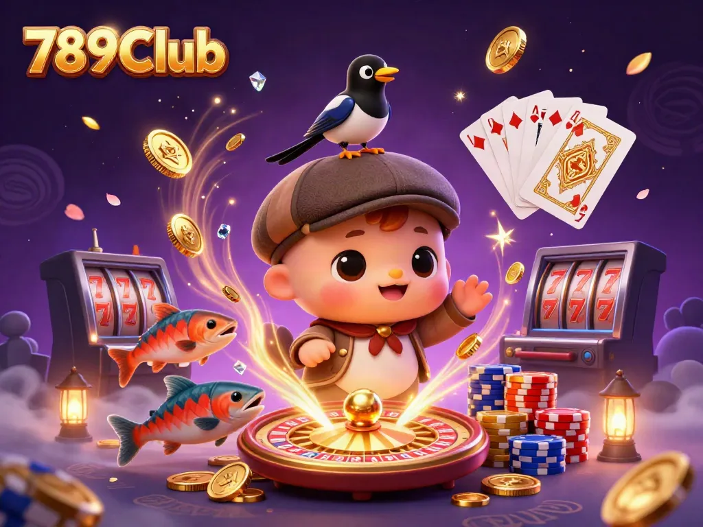 Experience the thrill of 789Club with a playful Nessie and casino-themed elements in a vibrant illustration.