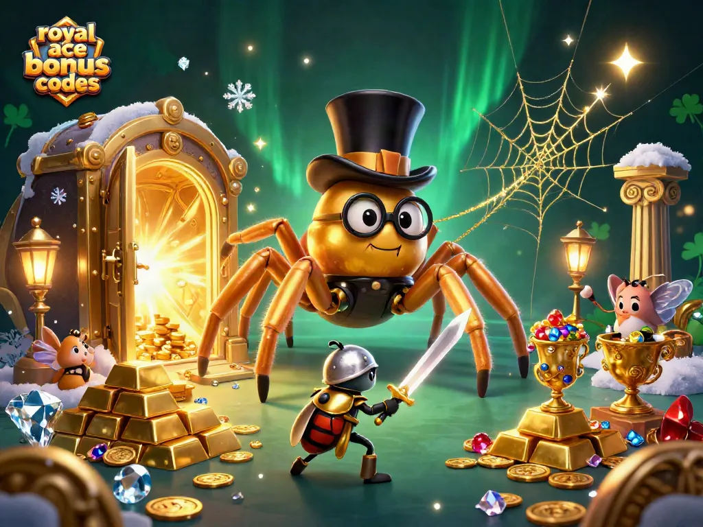 Spin the reels with royal ace bonus codes at a vibrant casino scene filled with treasures.