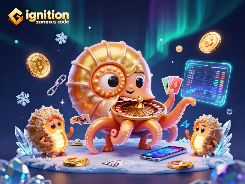 Win with ignition casino bonus code and glowing crypto elements in a dynamic casino scene.