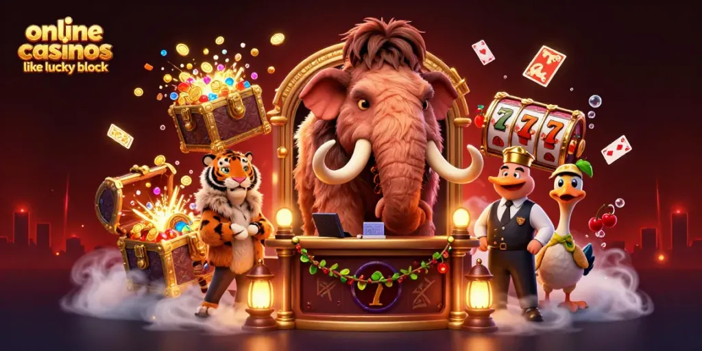 Experience thrilling action at online casinos like Lucky Block with this vibrant 3D illustration.