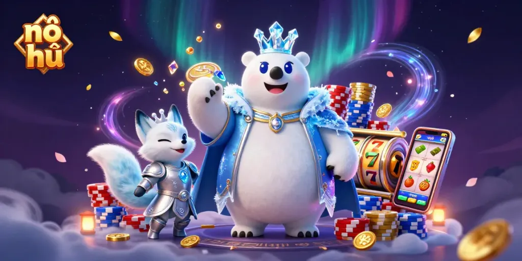 Spin to win with nổ hũ as the ice king polar bear and fox display jackpot excitement