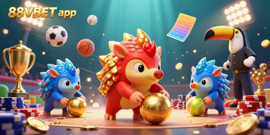 Experience action-packed gaming with the 88VBET app featuring dynamic pangolins and casino elements.