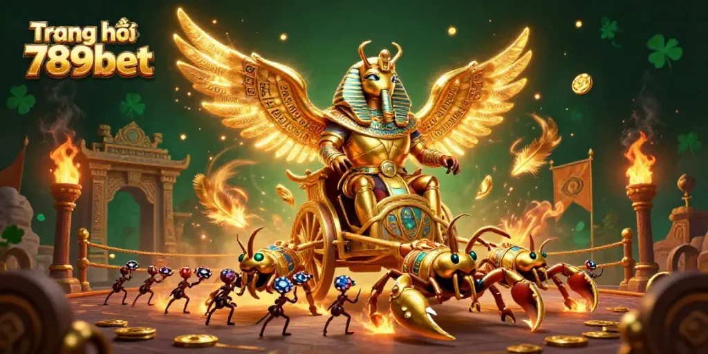 Engage with the sleek and vibrant world of Trang chủ 789bet through a dramatic 3D illustration of a scarab beetle in casino action.