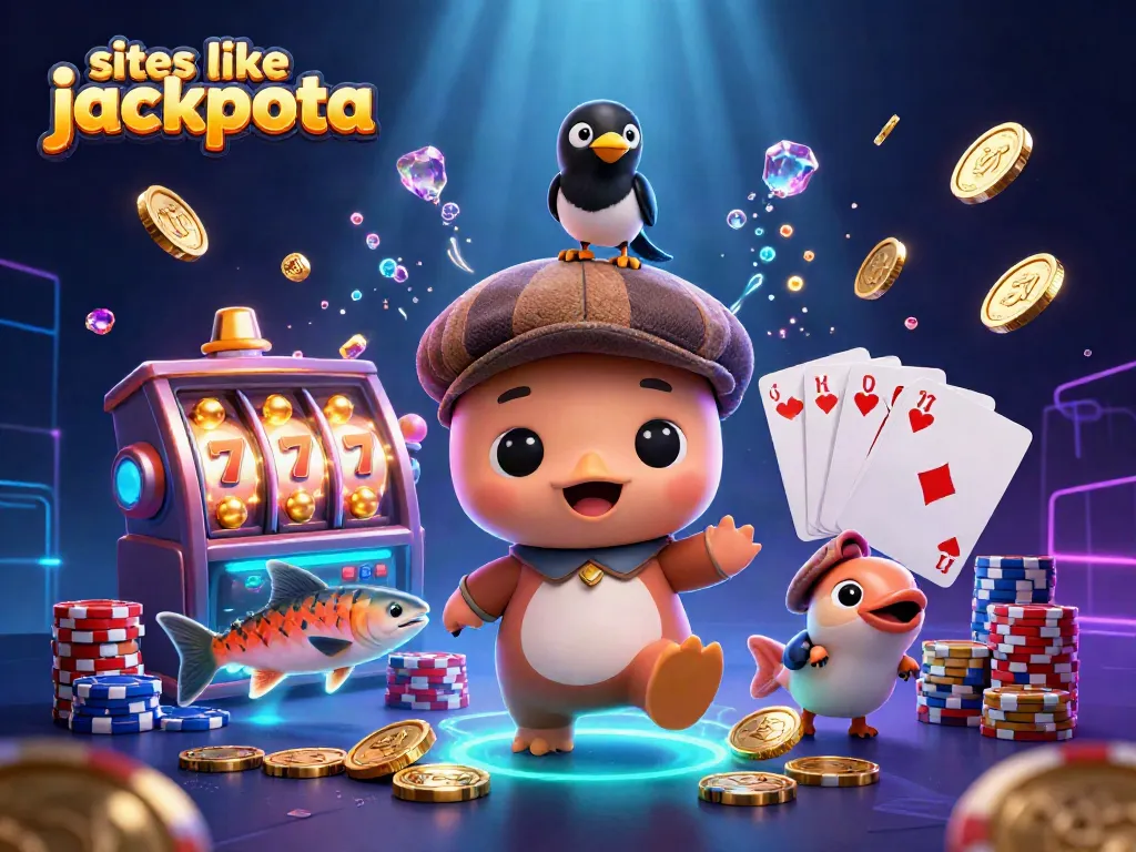 Experience sites like jackpota featuring 3D cartoon characters with slot machine elements and vibrant casino-themed decorations.