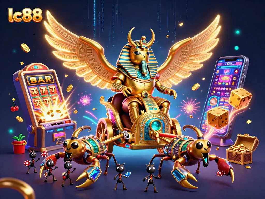 Experience the thrilling jackpot with lc88's 3D casino scene featuring vibrant gaming elements and dynamic characters.