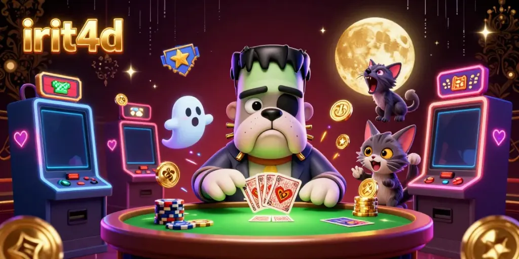 Experience thrilling gameplay with the irit4d franchise featuring lively characters at a vibrant casino table.