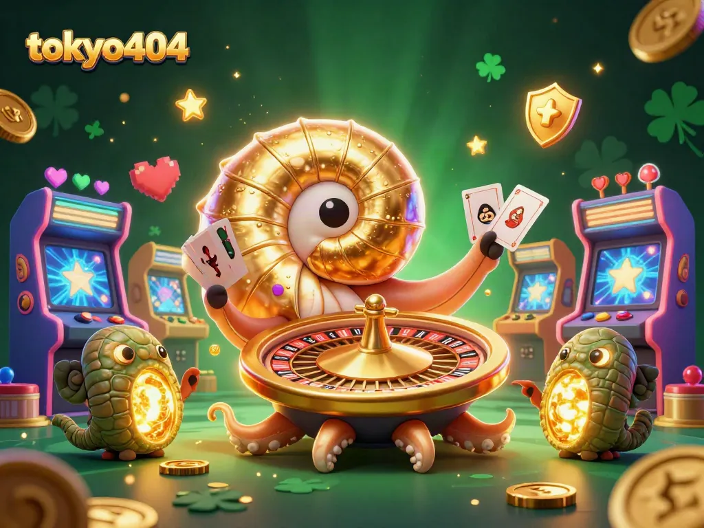 Engage in thrilling gaming at tokyo404 with a vibrant 3D casino illustration showcasing dynamic characters and casino elements.