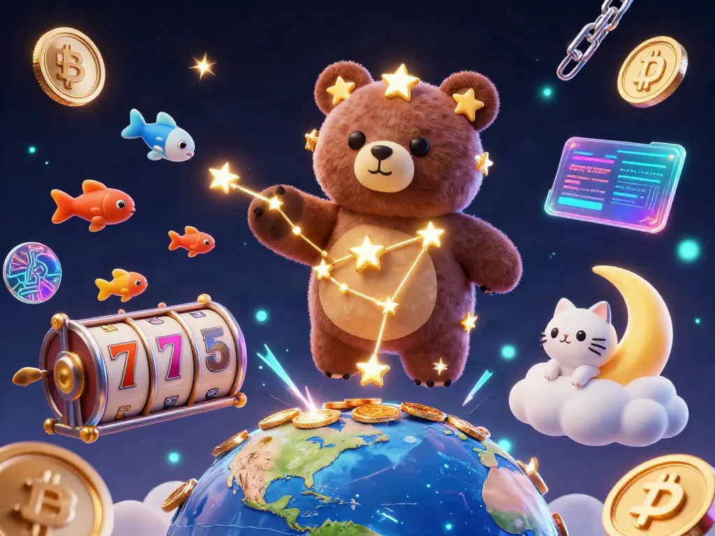 Experience exciting gaming at XN88 with a constellation bear collecting coins while surrounded by dynamic slot elements.