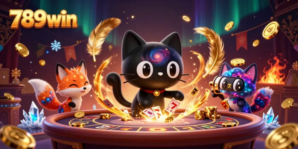 Experience the thrill of 789win with cosmic-themed casino action featuring shimmering elements and vibrant characters.