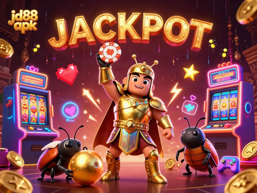 Experience the excitement of winning with jd88 apk, featuring vibrant characters and casino elements in an immersive scene.