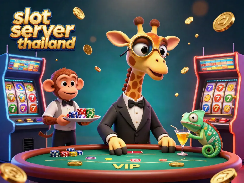 Experience the excitement at slot server thailand with cartoon characters in a vibrant casino setting.