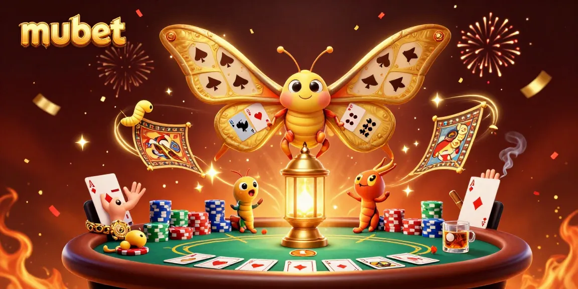 Engage with mubet on a vibrant 3D casino scene featuring a majestic moth and dynamic poker action.