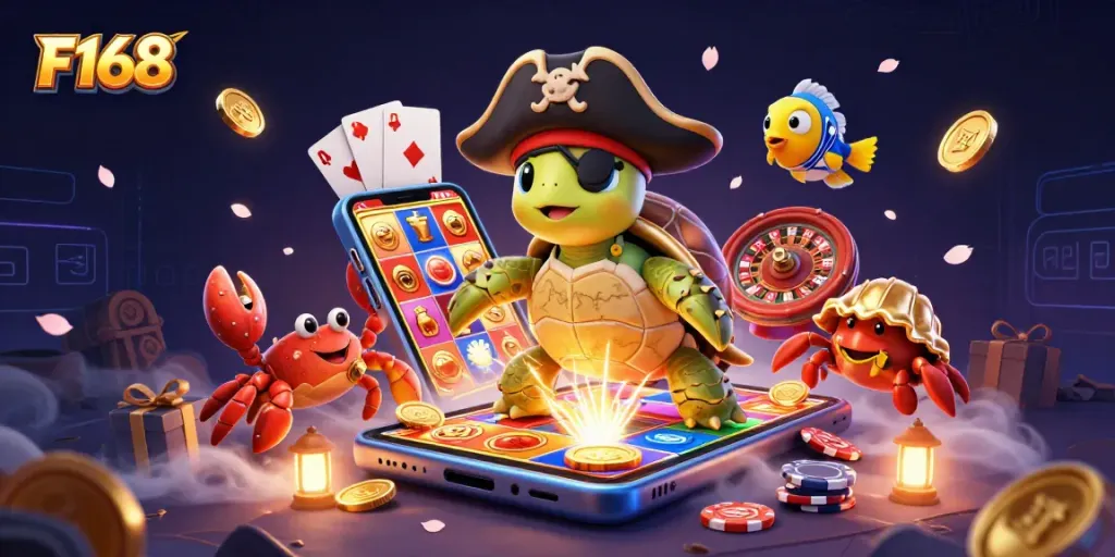 Join the fun with F168's dynamic casino experience featuring vibrant characters and exciting gameplay elements.
