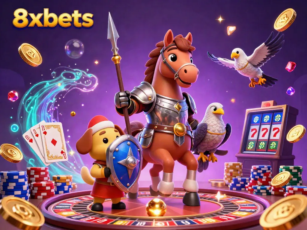 Engage with 8xbets as a knight and friends celebrate the excitement of gambling.